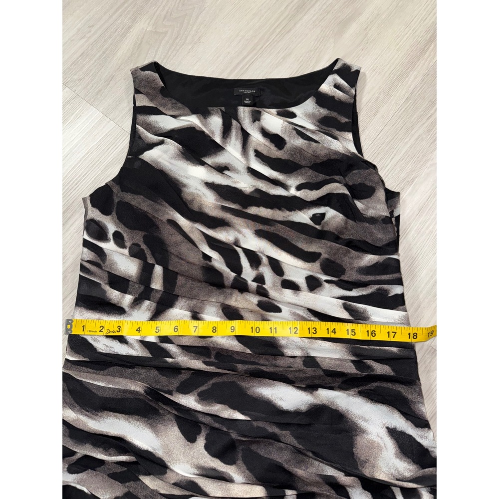 Ann Taylor Animal Print Ruched Sheath Dress Gray Black White Sleeveless Size 14 - Picture 10 of 11